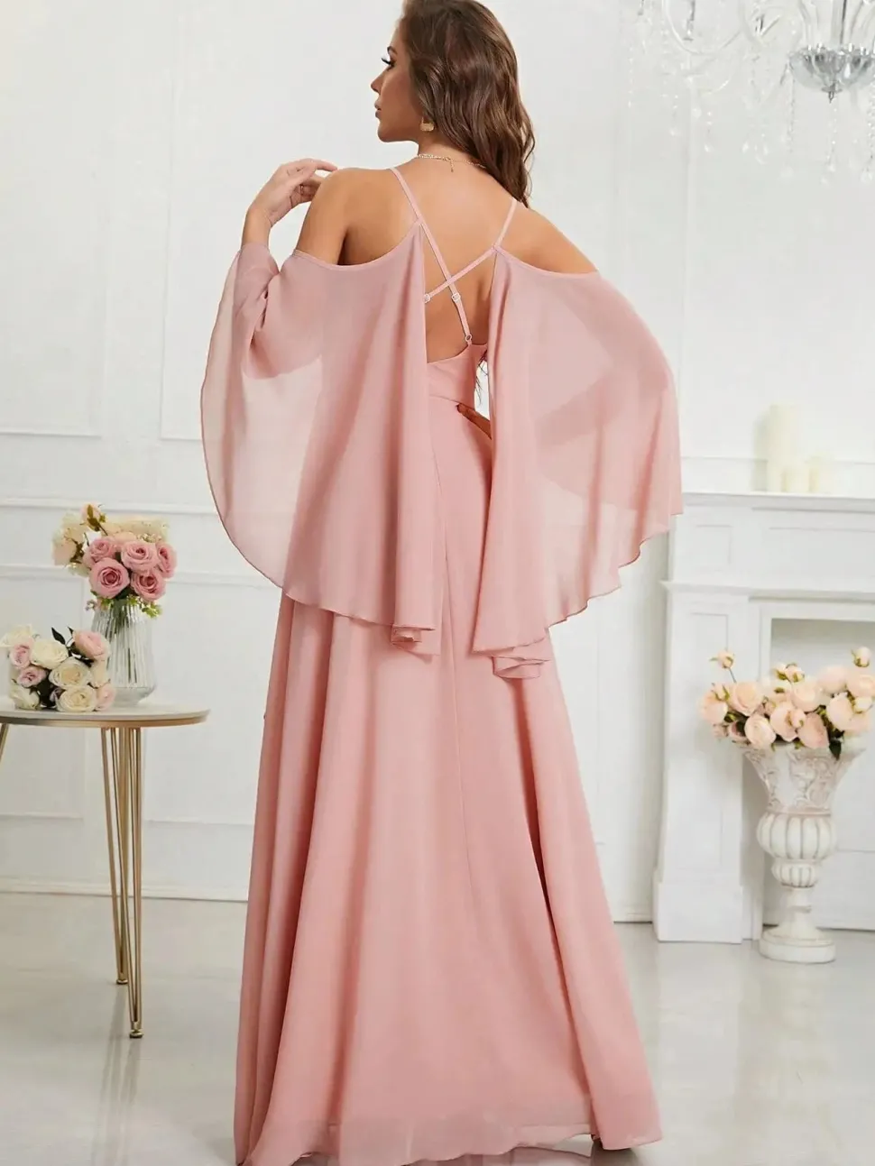 Robe demoiselle d'honneur bohème rose poudré
