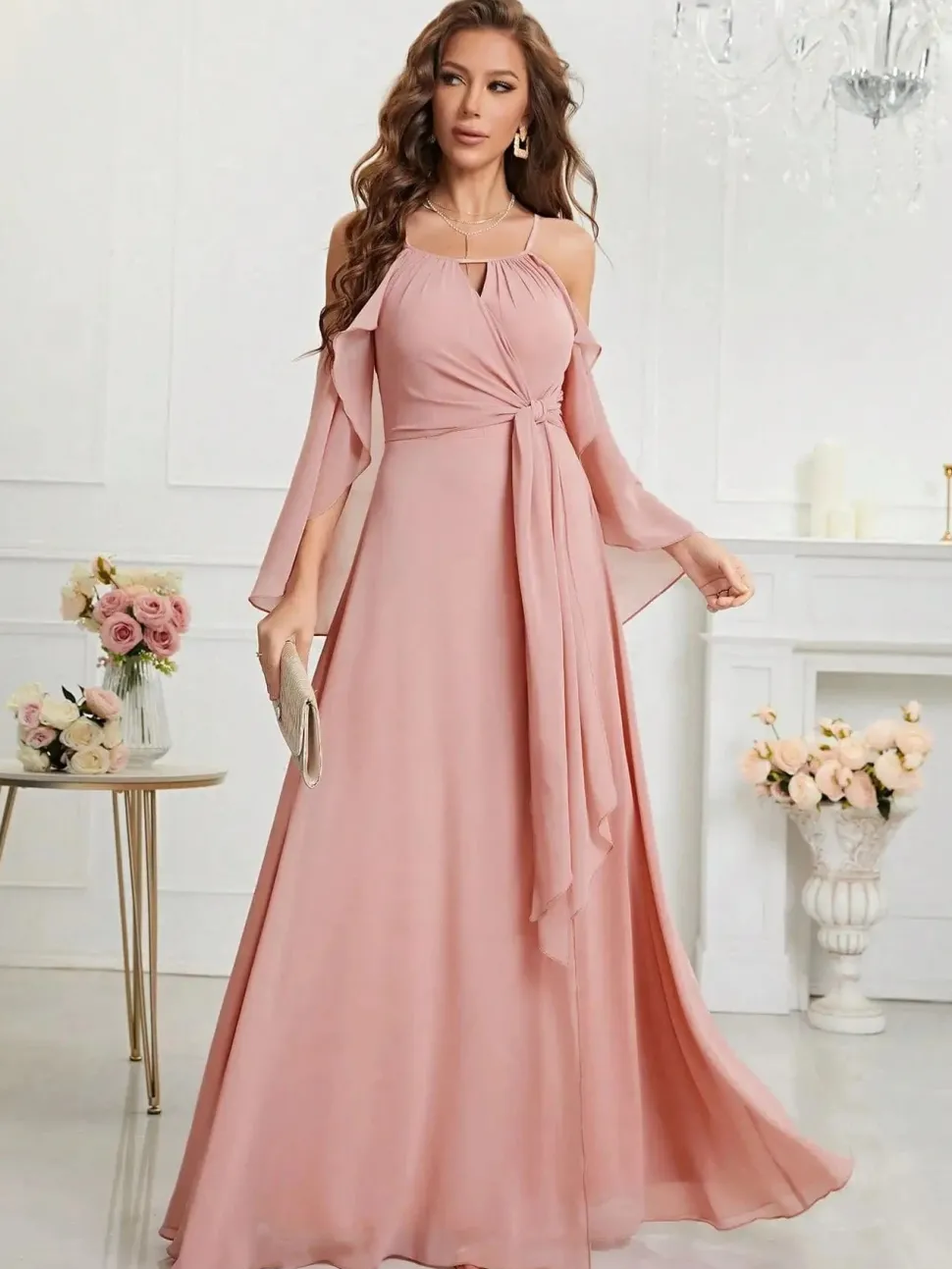 Robe demoiselle d'honneur bohème rose poudré