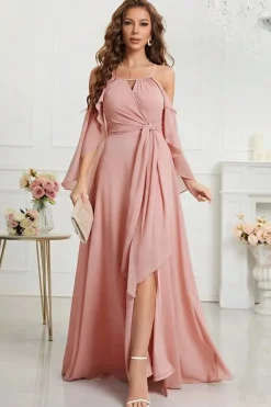 Robe demoiselle d'honneur bohème rose poudré