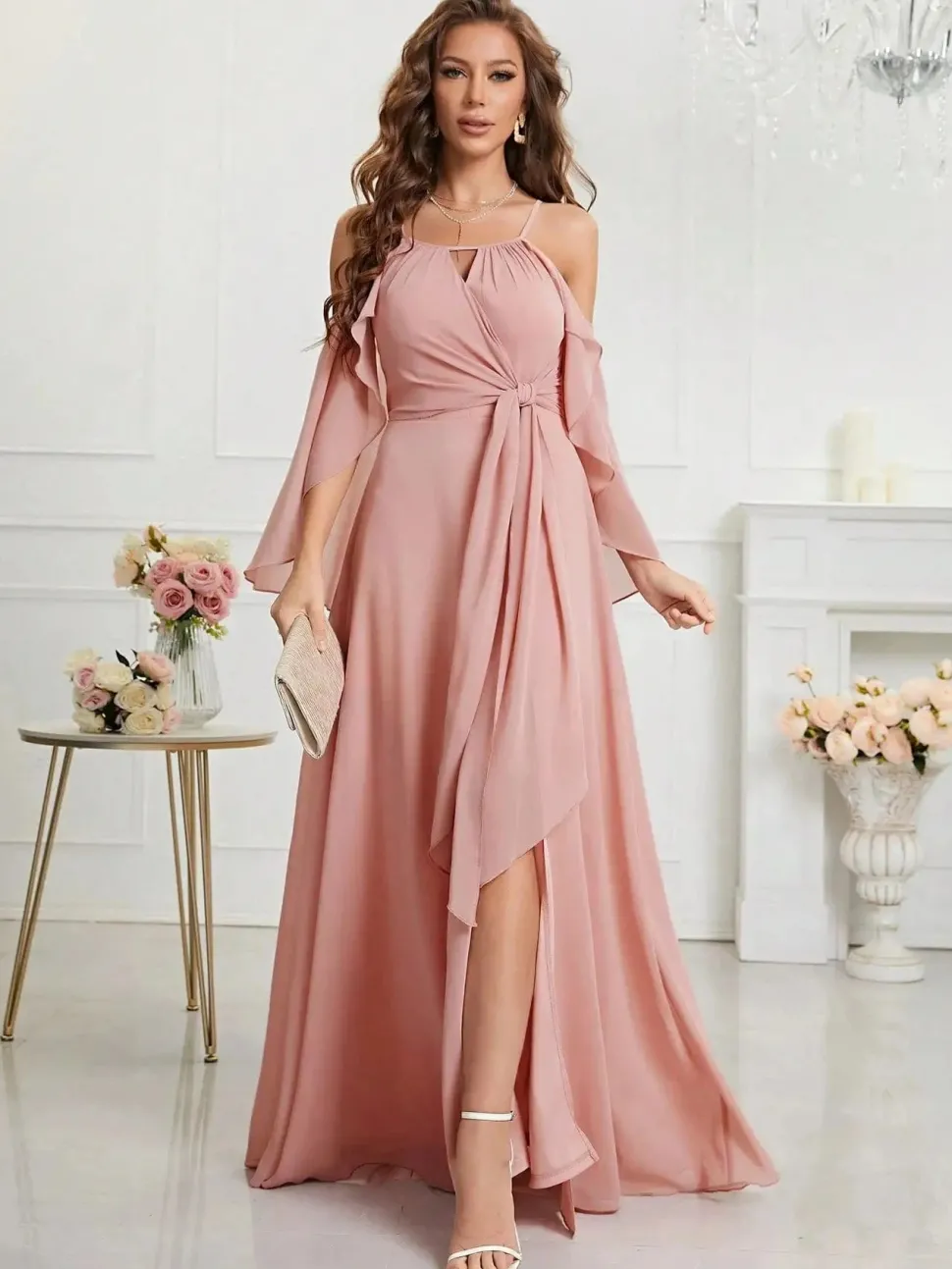 Robe demoiselle d'honneur bohème rose poudré