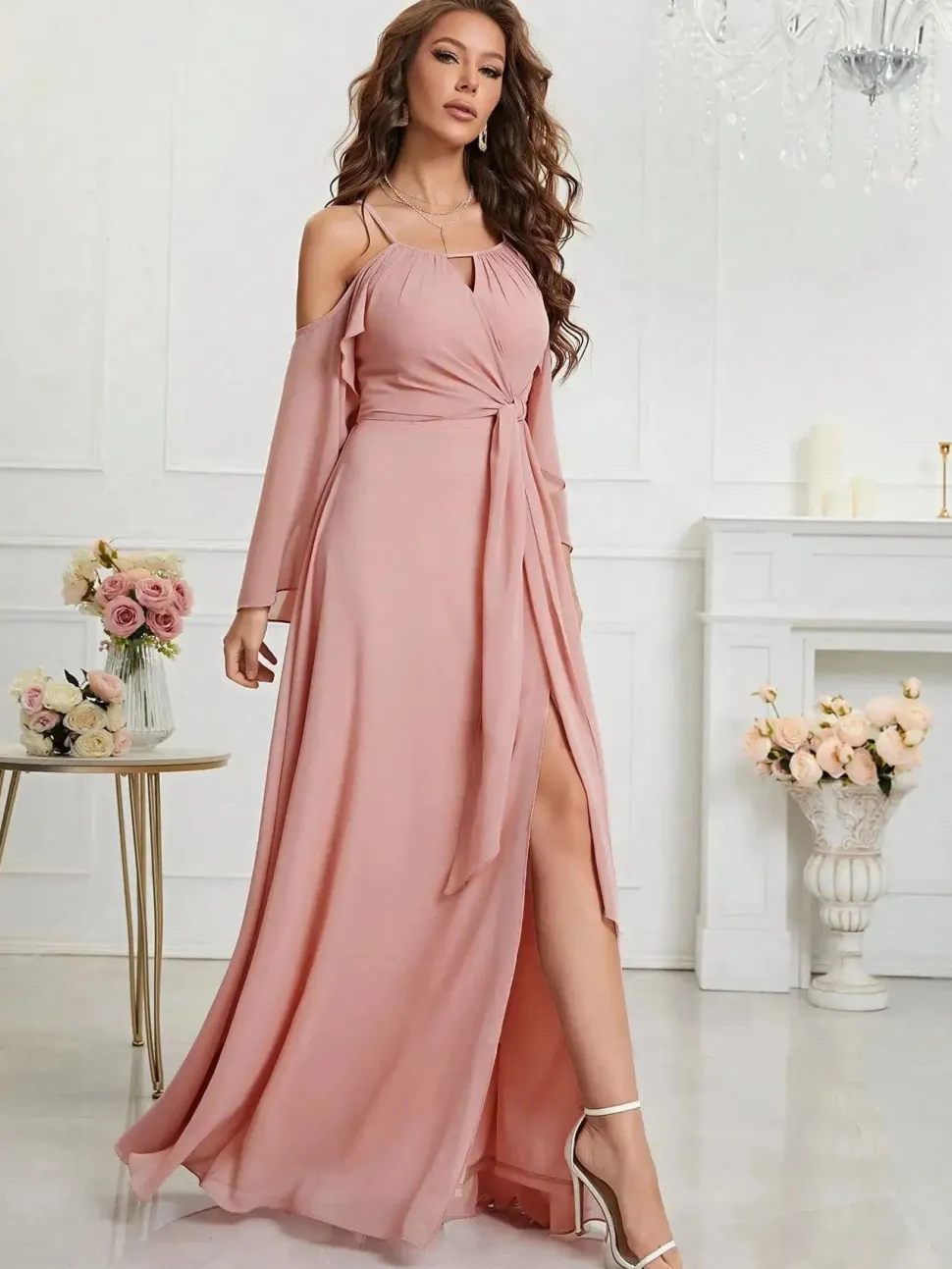 Robe demoiselle d'honneur bohème rose poudré