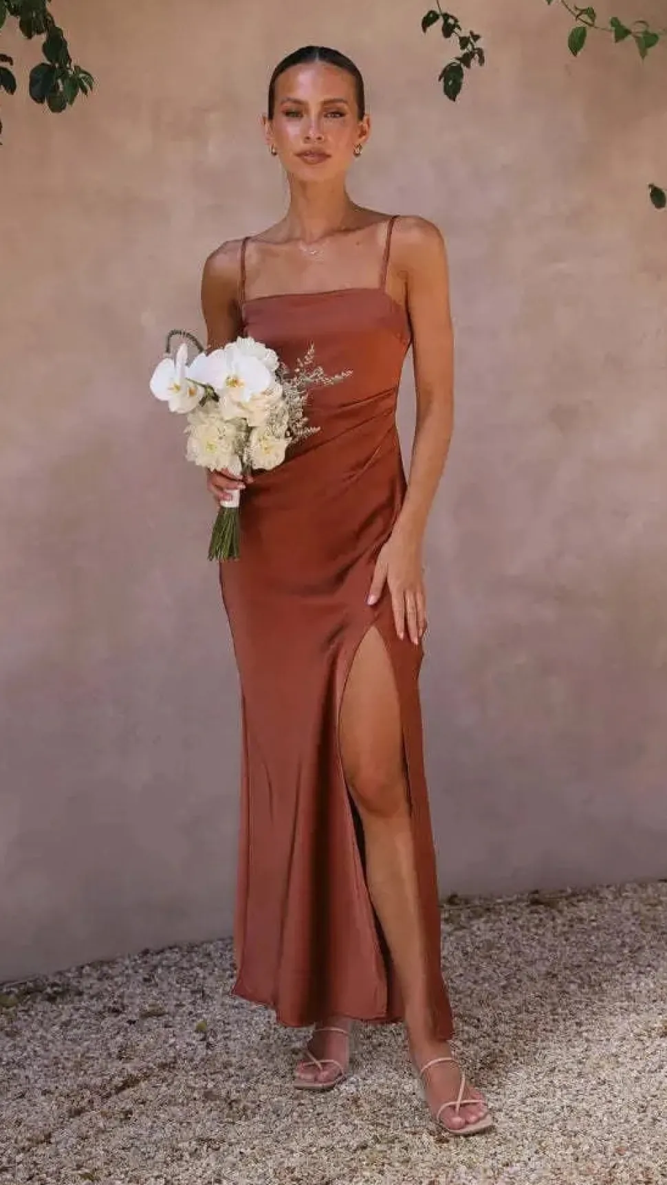 Robe demoiselle d'honneur fendue terracotta