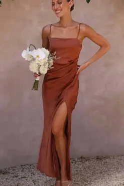 Robe demoiselle d'honneur fendue terracotta