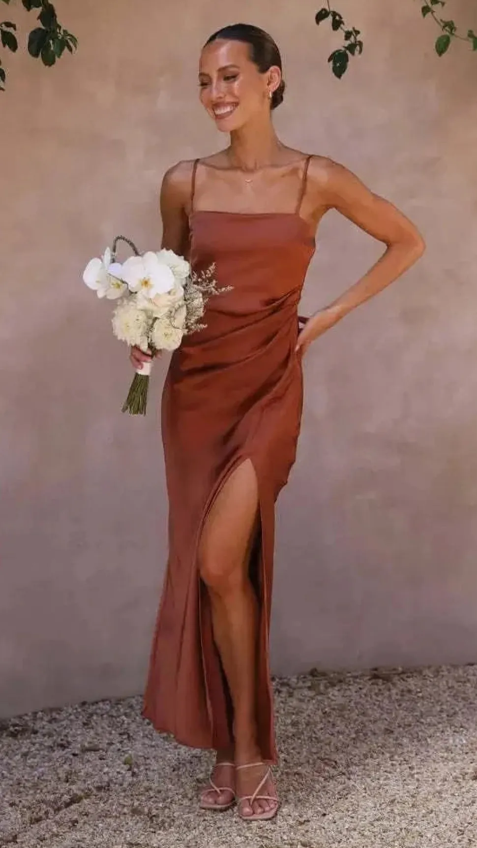 Robe demoiselle d'honneur fendue terracotta