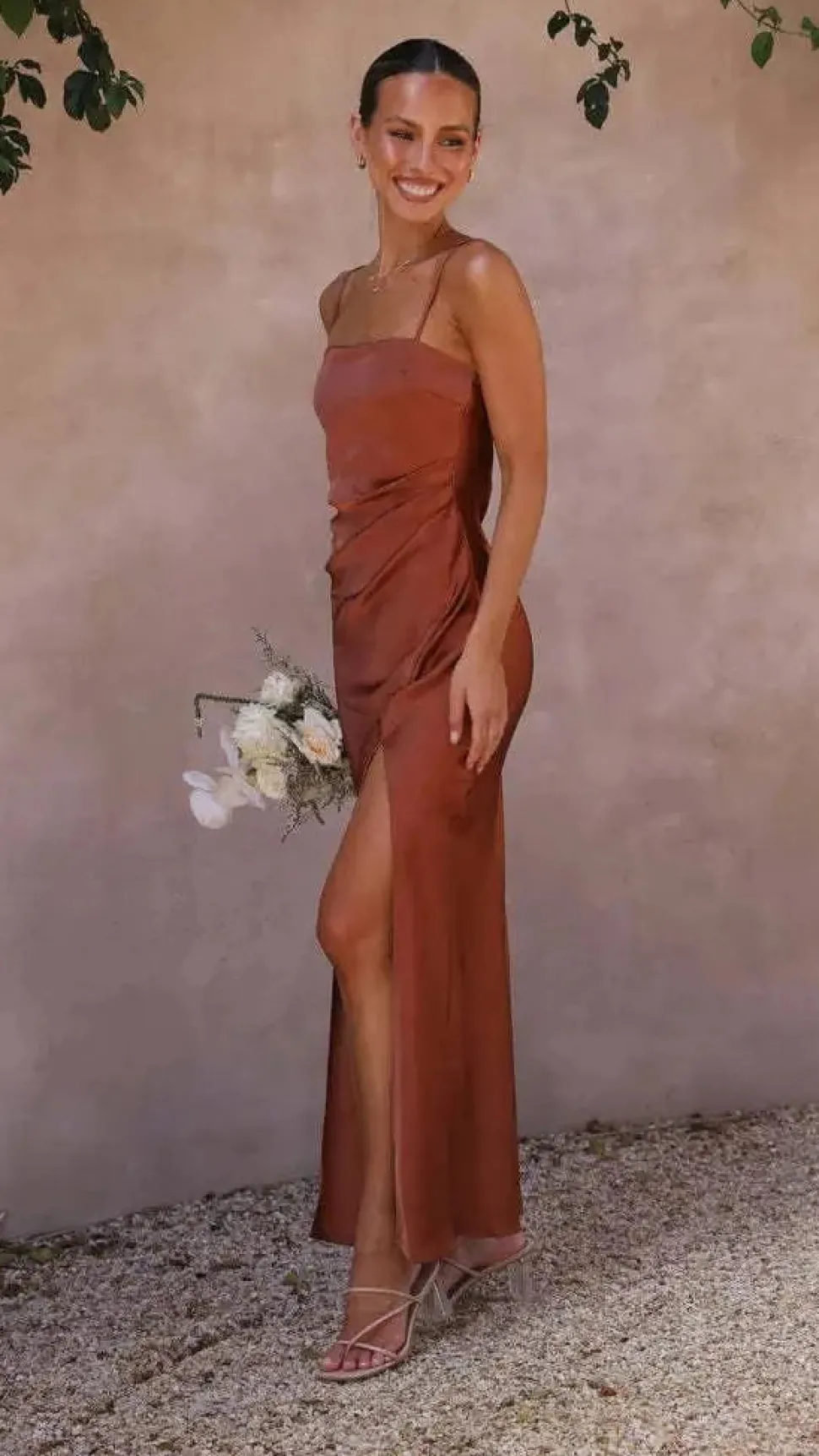 Robe demoiselle d'honneur fendue terracotta