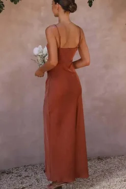 Robe demoiselle d'honneur fendue terracotta