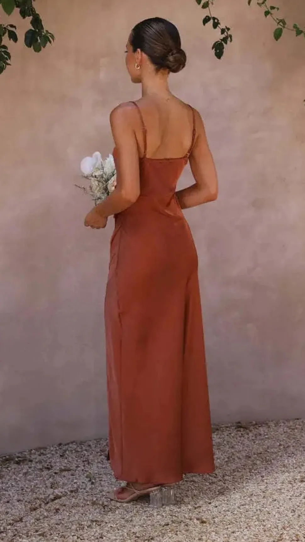 Robe demoiselle d'honneur fendue terracotta