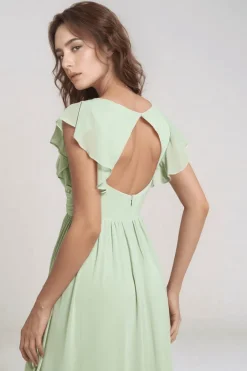 Robe demoiselle d'honneur fluide verte sauge