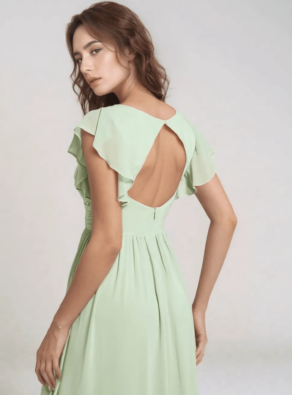Robe demoiselle d'honneur fluide verte sauge