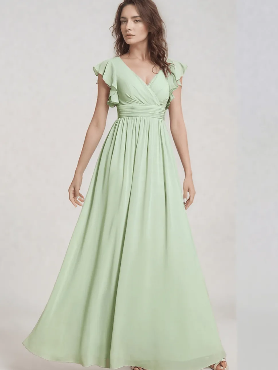 Robe demoiselle d'honneur fluide verte sauge