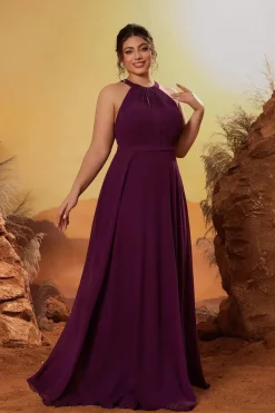 Robe demoiselle d'honneur grande taille violette fluide