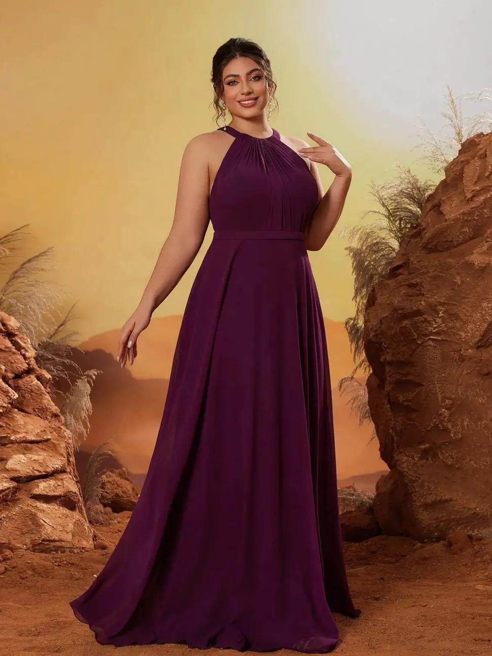 Robe demoiselle d'honneur grande taille violette fluide