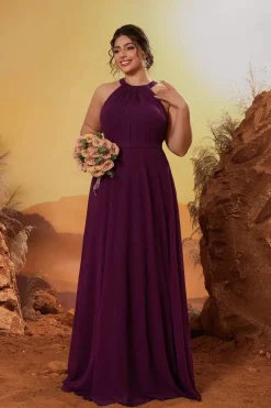 Robe demoiselle d'honneur grande taille violette fluide