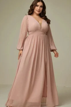 Robe demoiselle d'honneur grande taille manches longues