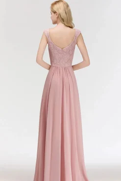 Robe demoiselle d'honneur longue rose poudré