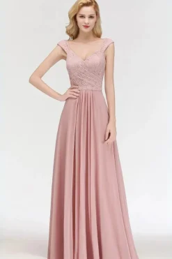 Robe demoiselle d'honneur longue rose poudré