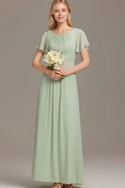 Robe demoiselle d'honneur longue drappée vert sauge fluide