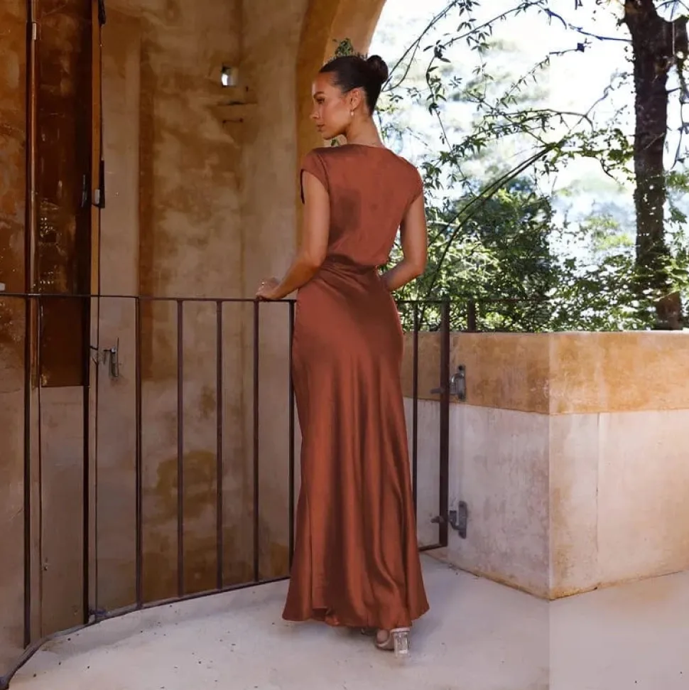 Robe demoiselle d'honneur longue terracotta