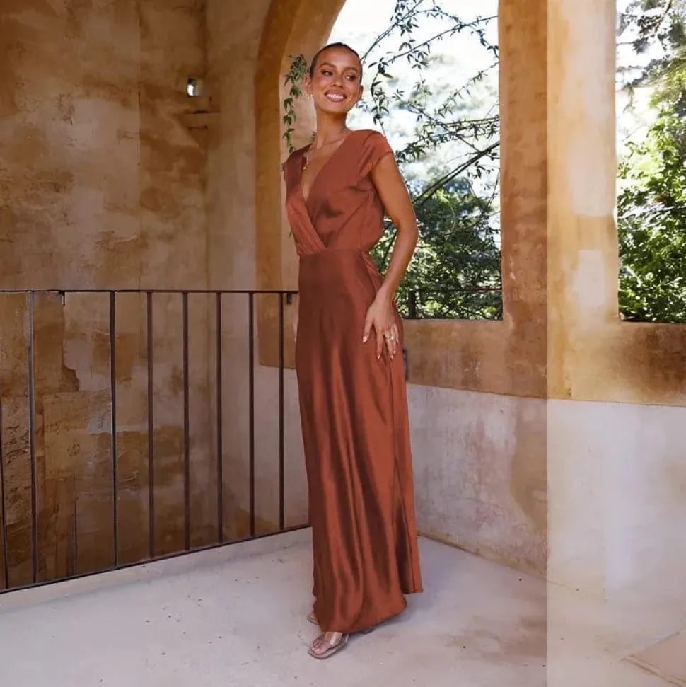 Robe demoiselle d'honneur longue terracotta