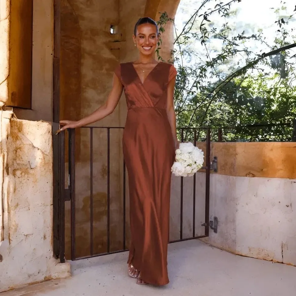 Robe demoiselle d'honneur longue terracotta