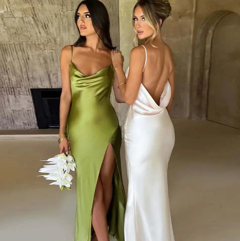 Robe demoiselle d'honneur longue dos nu satin