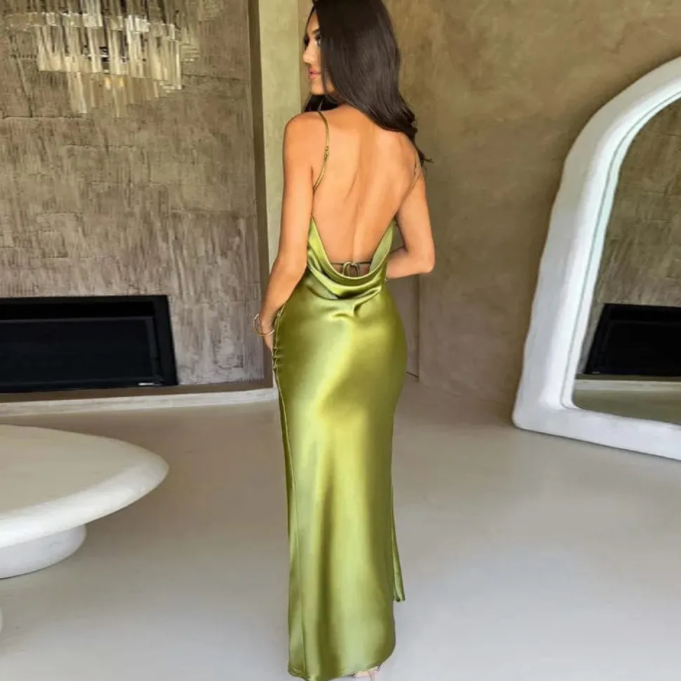 Robe demoiselle d'honneur longue dos nu satin