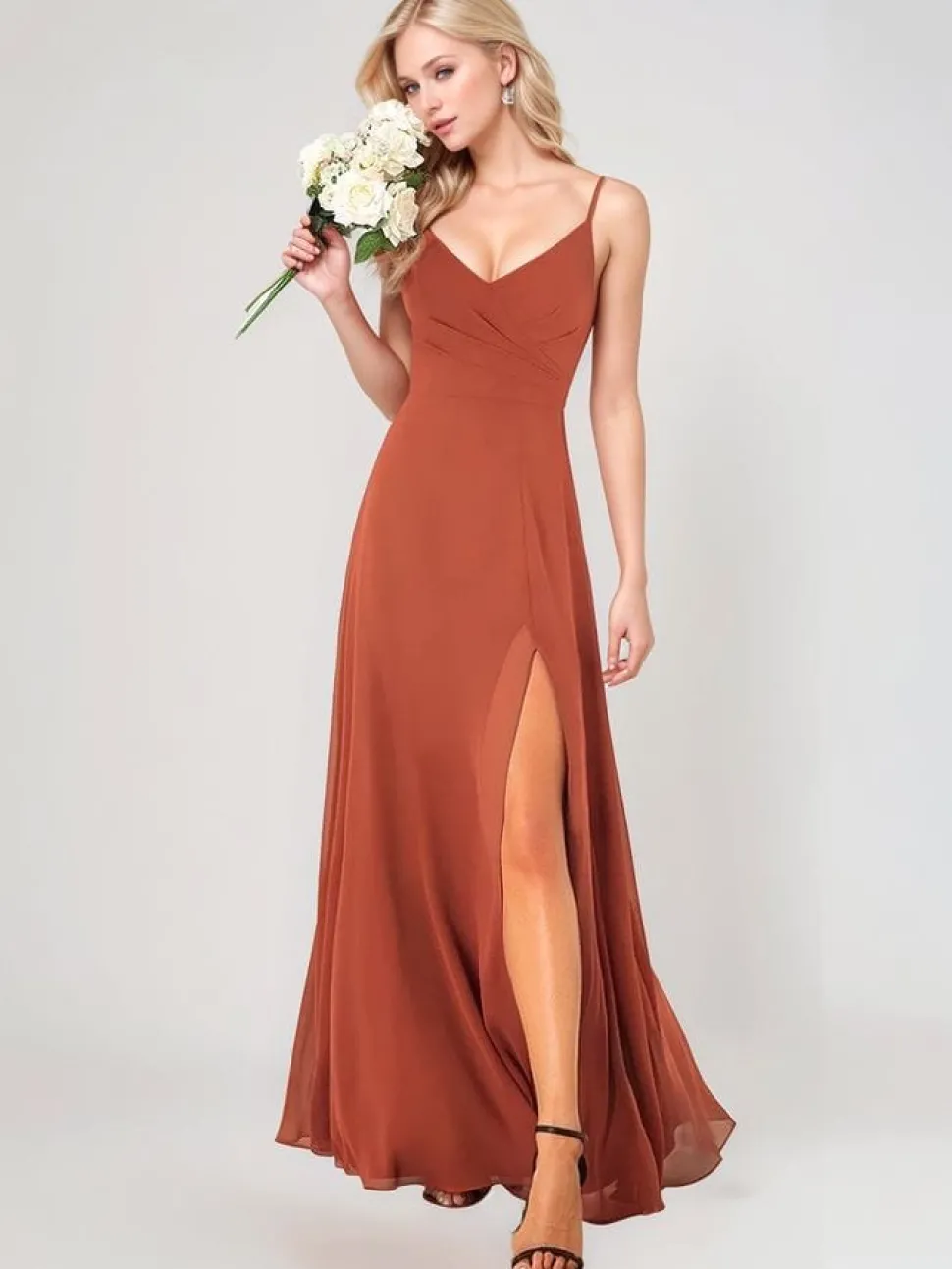 Robe demoiselle d'honneur longue terracotta