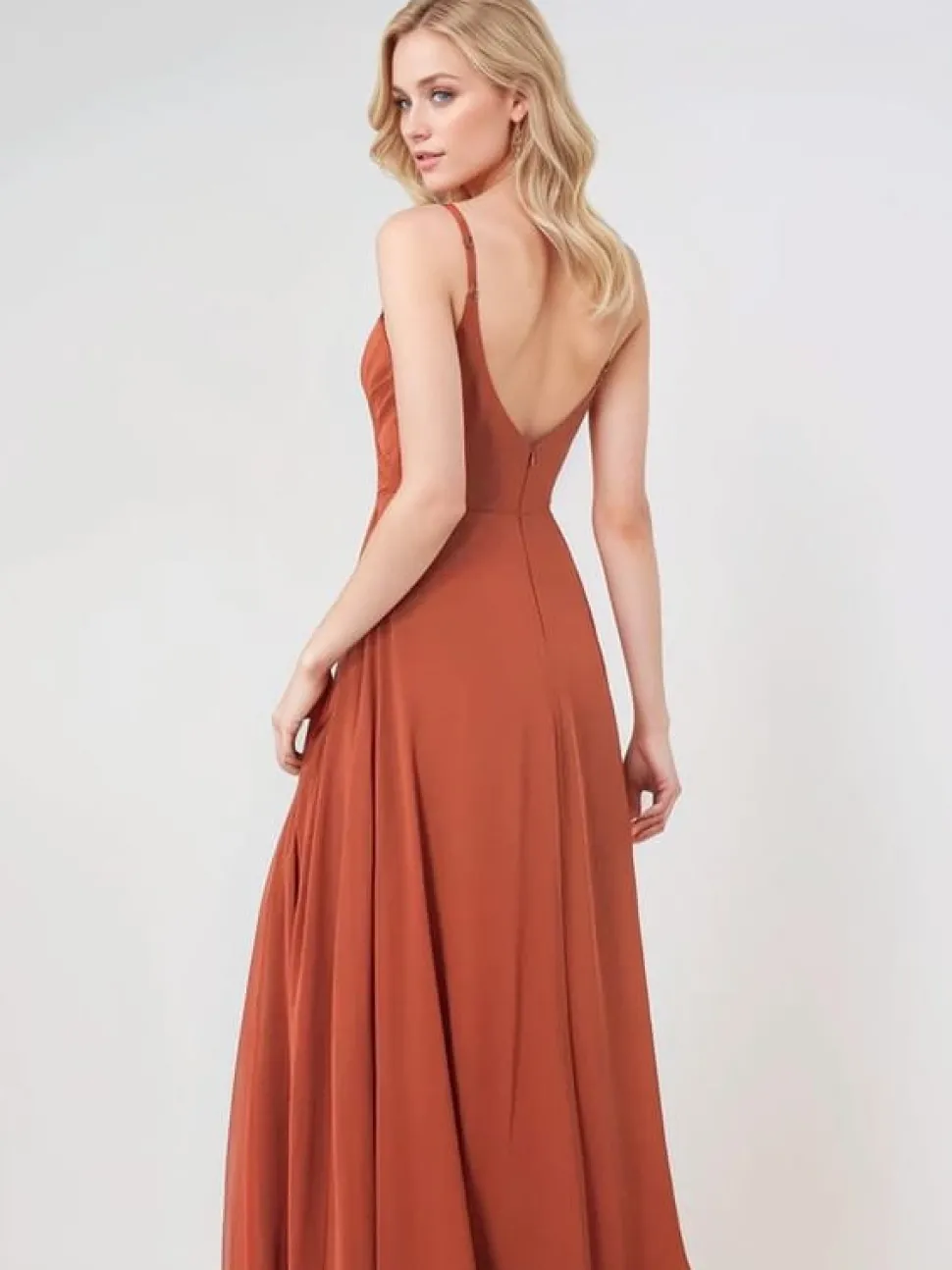 Robe demoiselle d'honneur longue terracotta