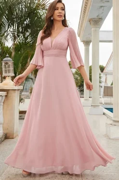 Robe demoiselle d'honneur longue rose poudré