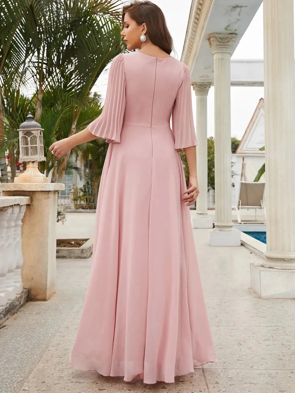 Robe demoiselle d'honneur longue rose poudré