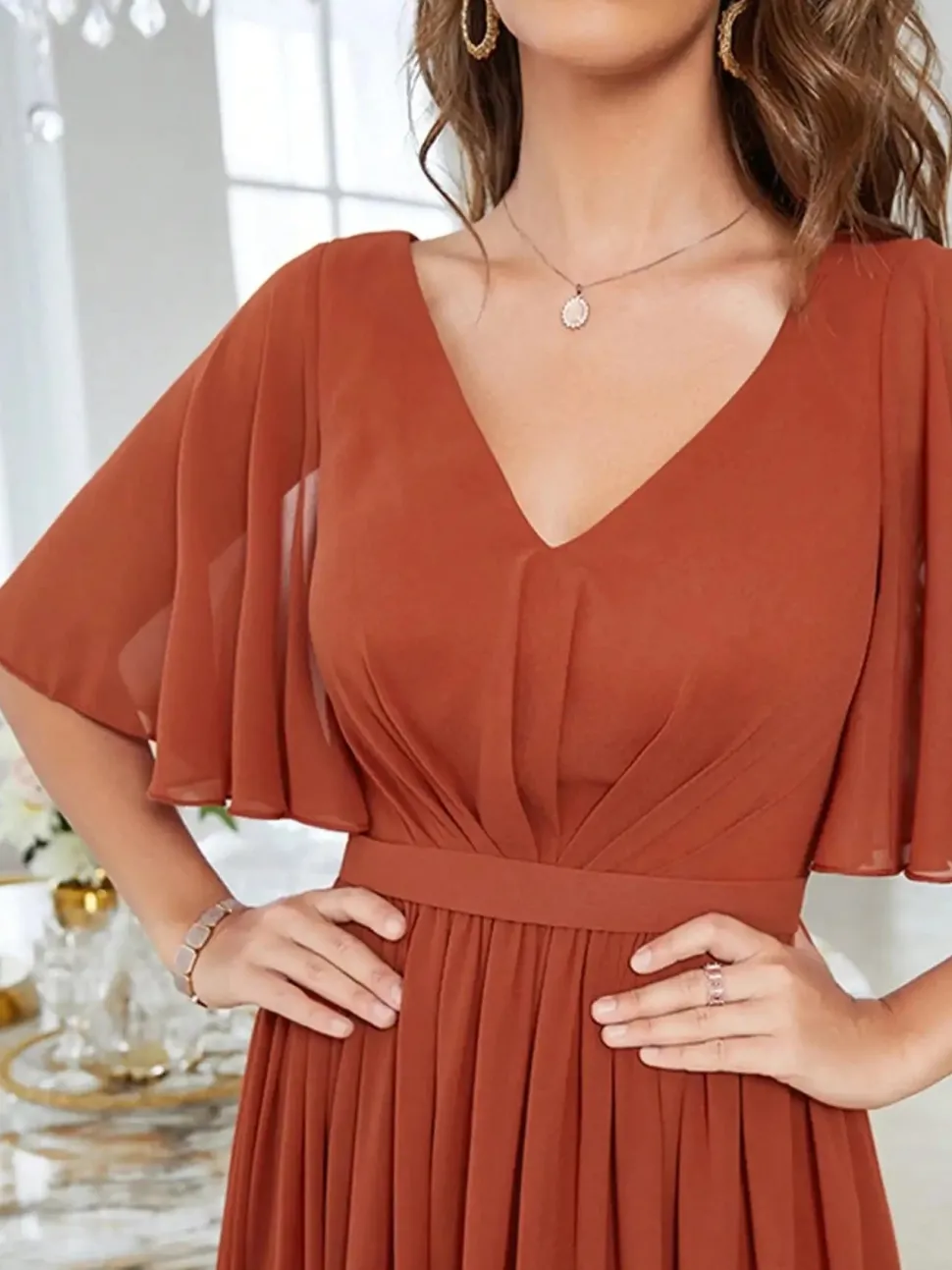 Robe demoiselle d'honneur longue terracotta