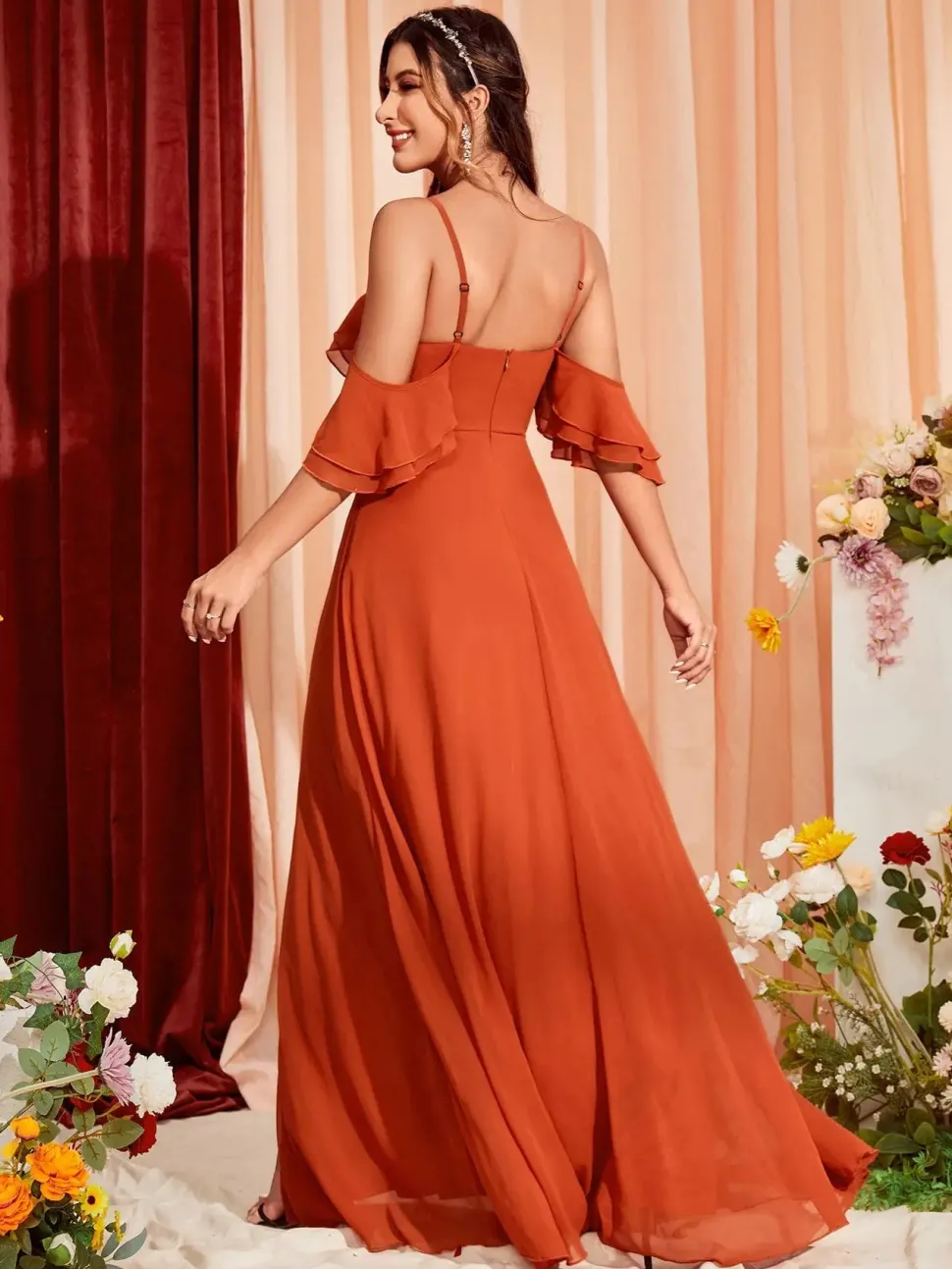 Robe demoiselle d'honneur longue terracotta