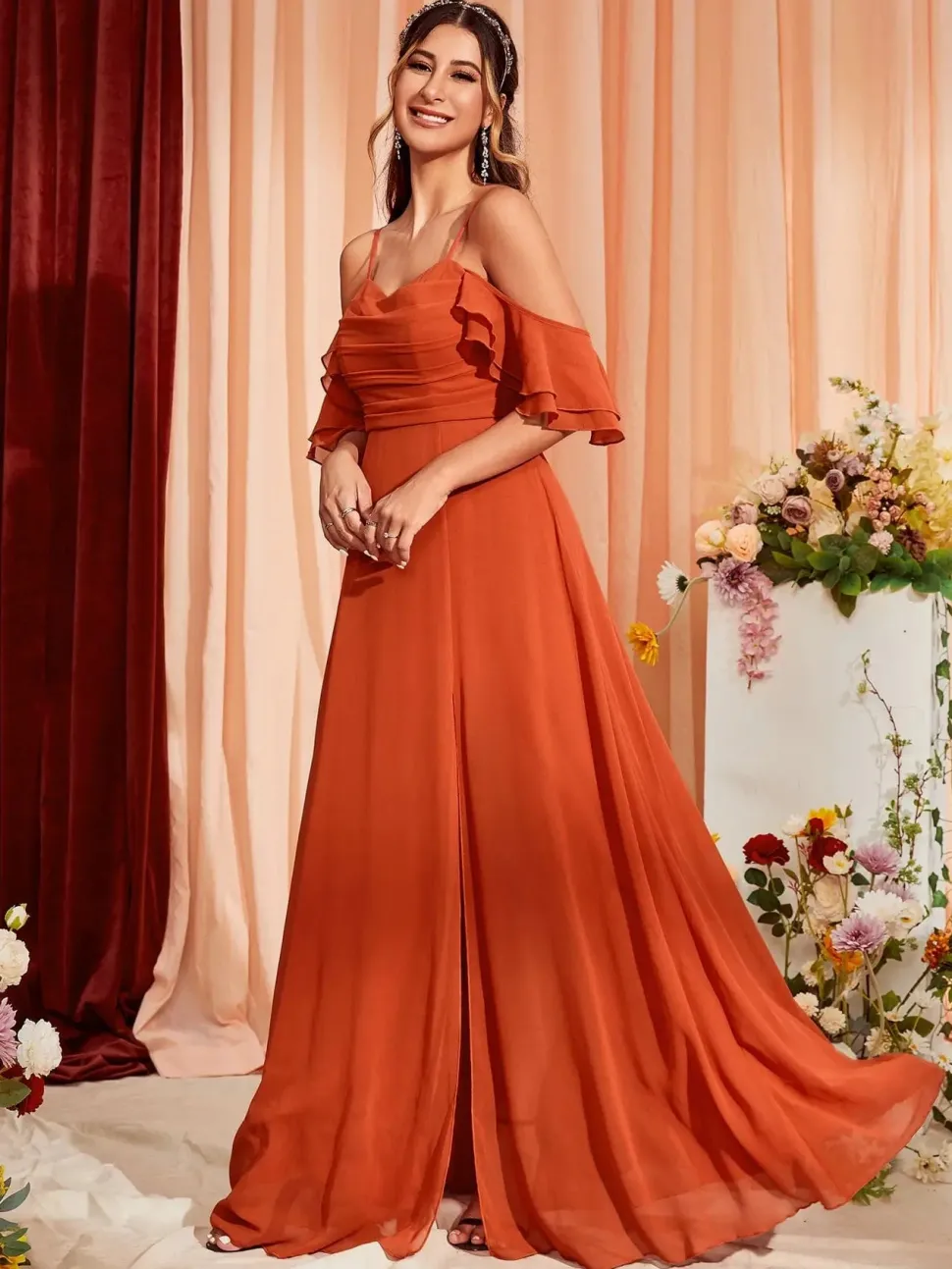 Robe demoiselle d'honneur longue terracotta