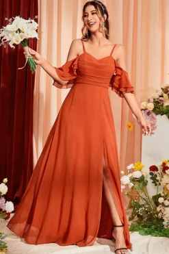 Robe demoiselle d'honneur longue terracotta