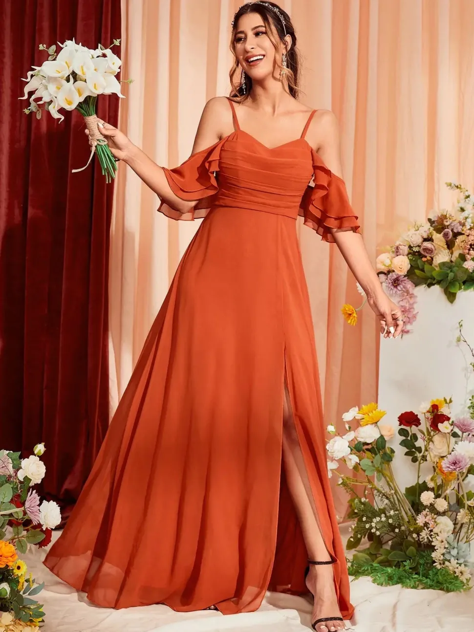 Robe demoiselle d'honneur longue terracotta