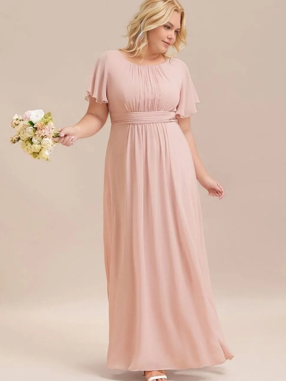 Robe demoiselle d'honneur rose grande taille longue