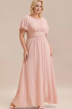 Robe demoiselle d'honneur rose grande taille longue