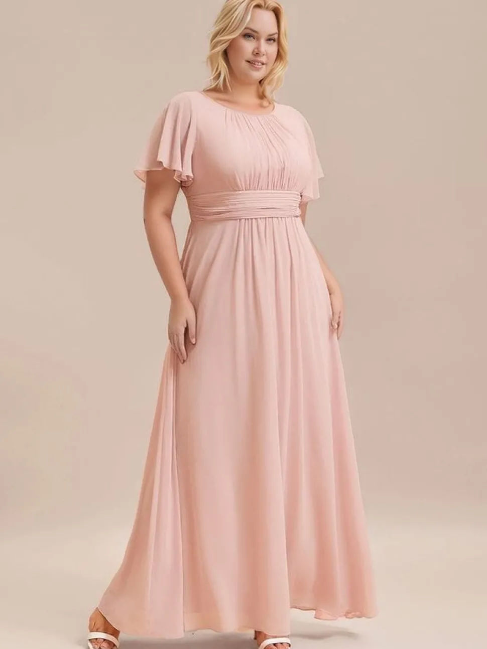 Robe demoiselle d'honneur rose grande taille longue