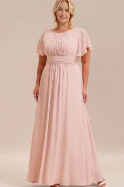 Robe demoiselle d'honneur rose grande taille longue