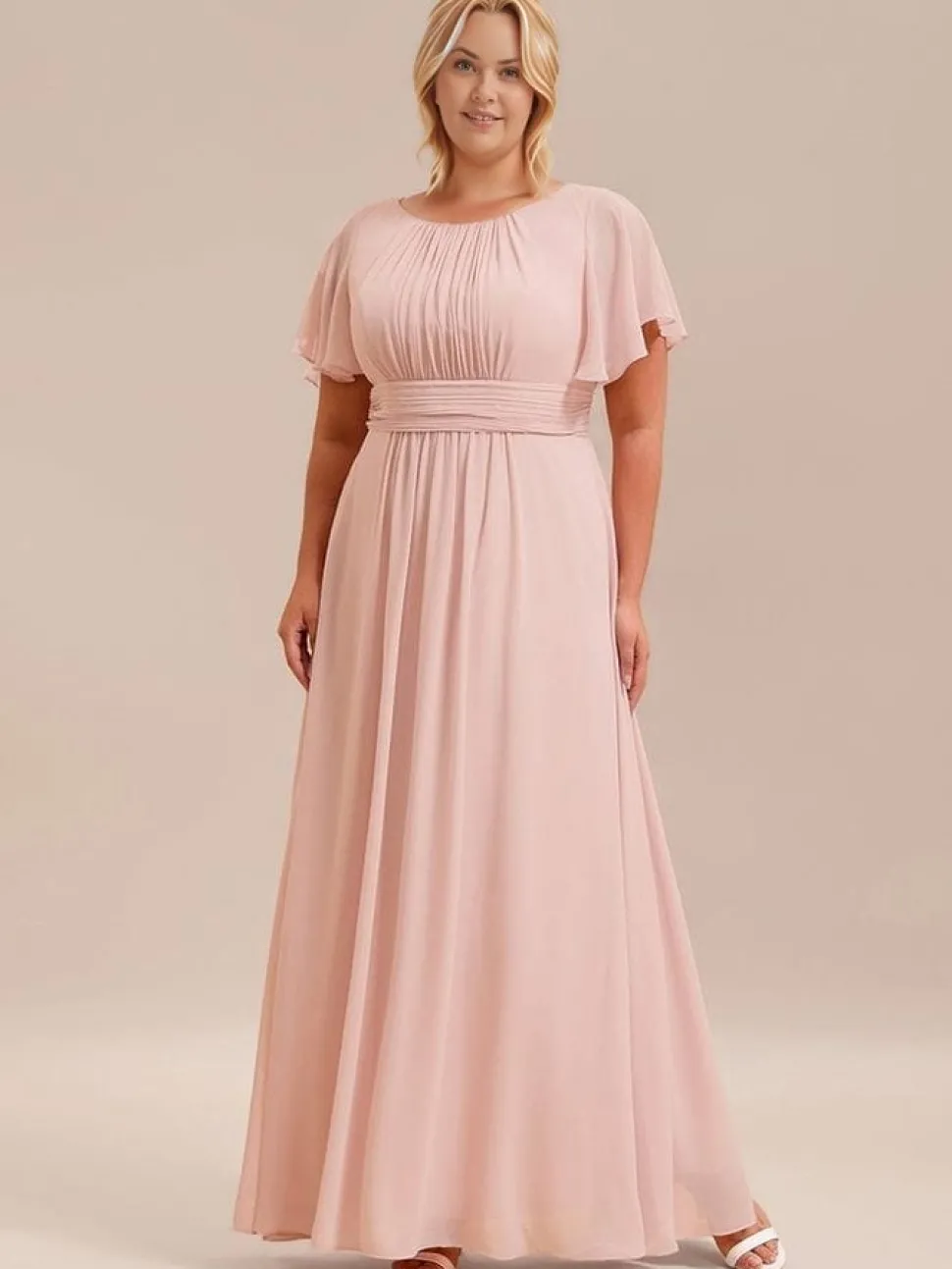 Robe demoiselle d'honneur rose grande taille longue