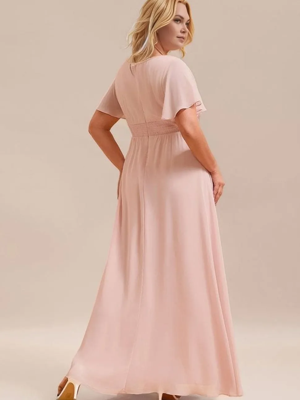 Robe demoiselle d'honneur rose grande taille longue