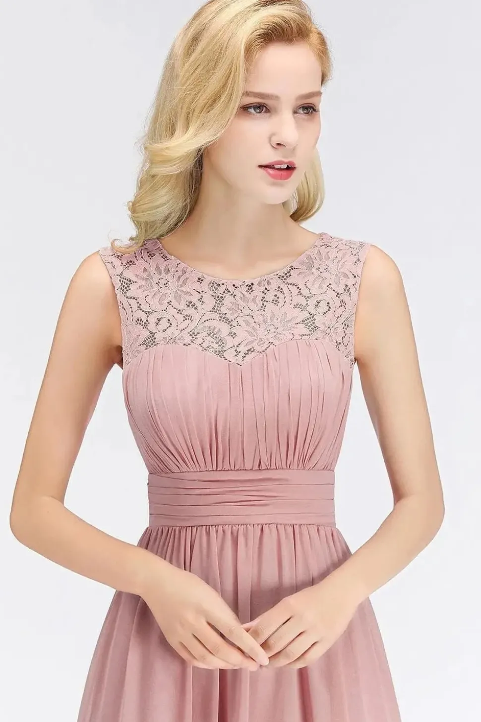 Robe demoiselle d'honneur rose poudré longue