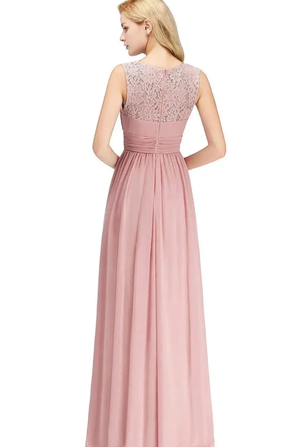 Robe demoiselle d'honneur rose poudré longue