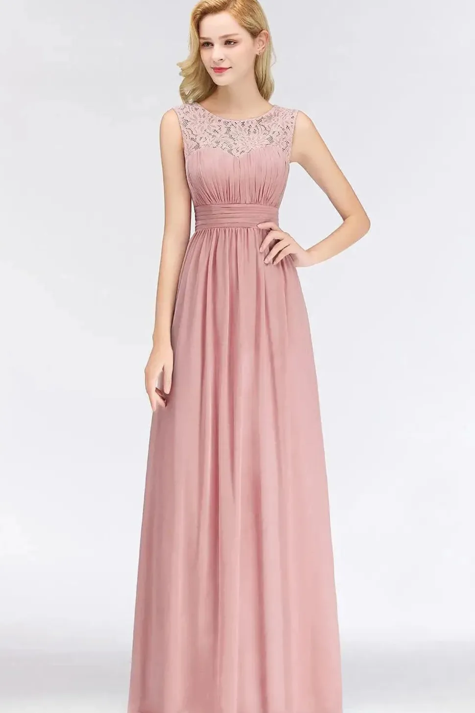 Robe demoiselle d'honneur rose poudré longue