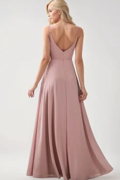 Robe demoiselle d'honneur rose poudrée avec fente haute