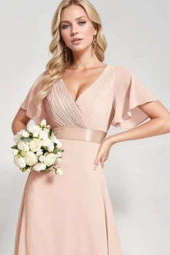 Robe demoiselle d'honneur rose poudre longue