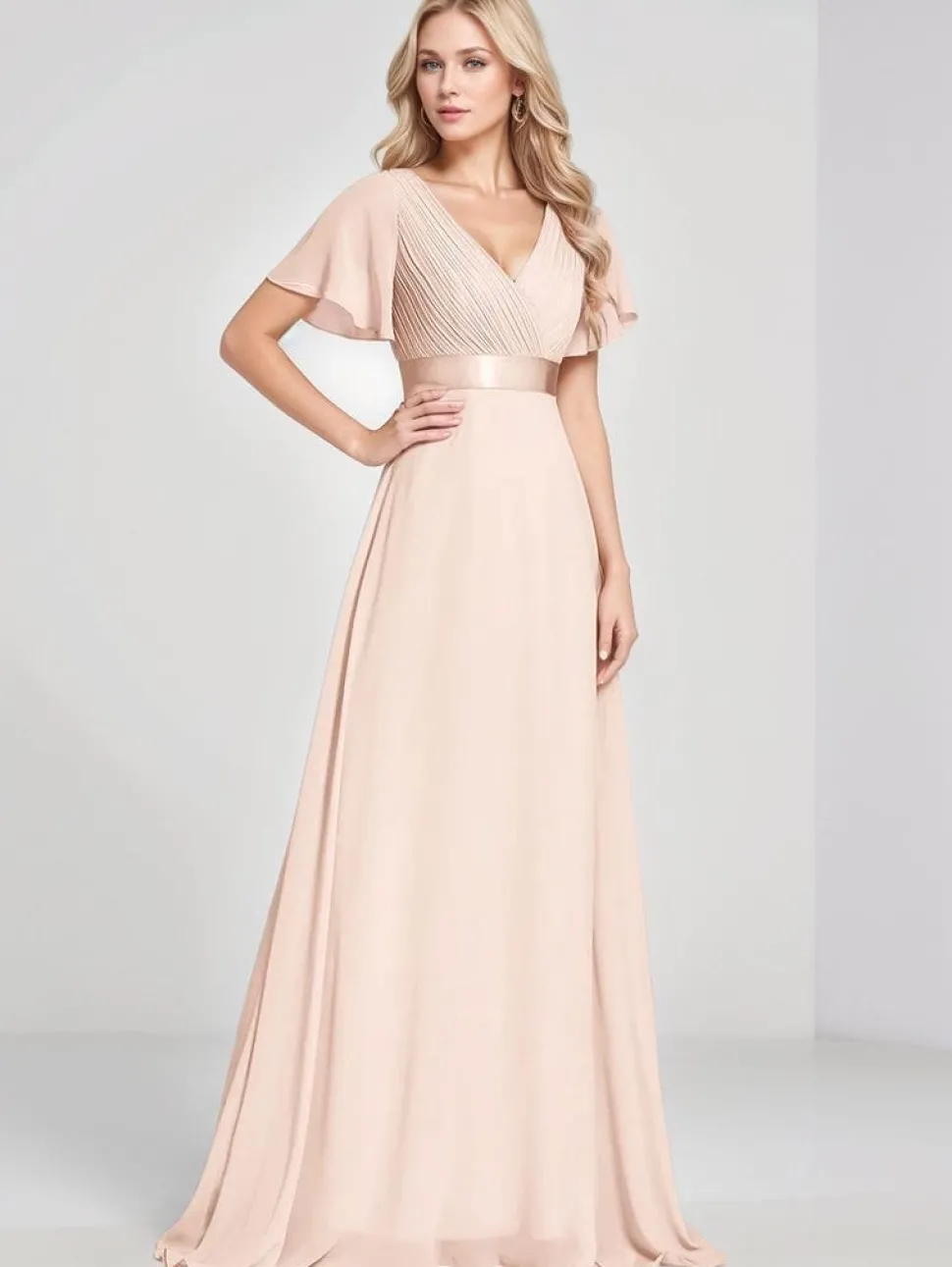 Robe demoiselle d'honneur rose poudre longue