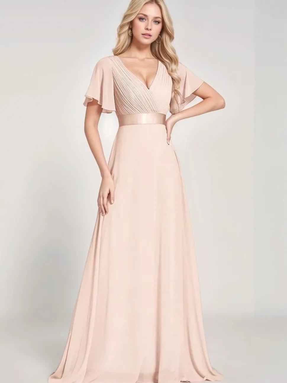 Robe demoiselle d'honneur rose poudre longue