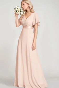 Robe demoiselle d'honneur rose poudre longue