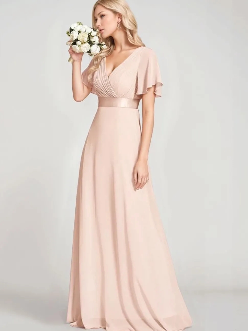 Robe demoiselle d'honneur rose poudre longue